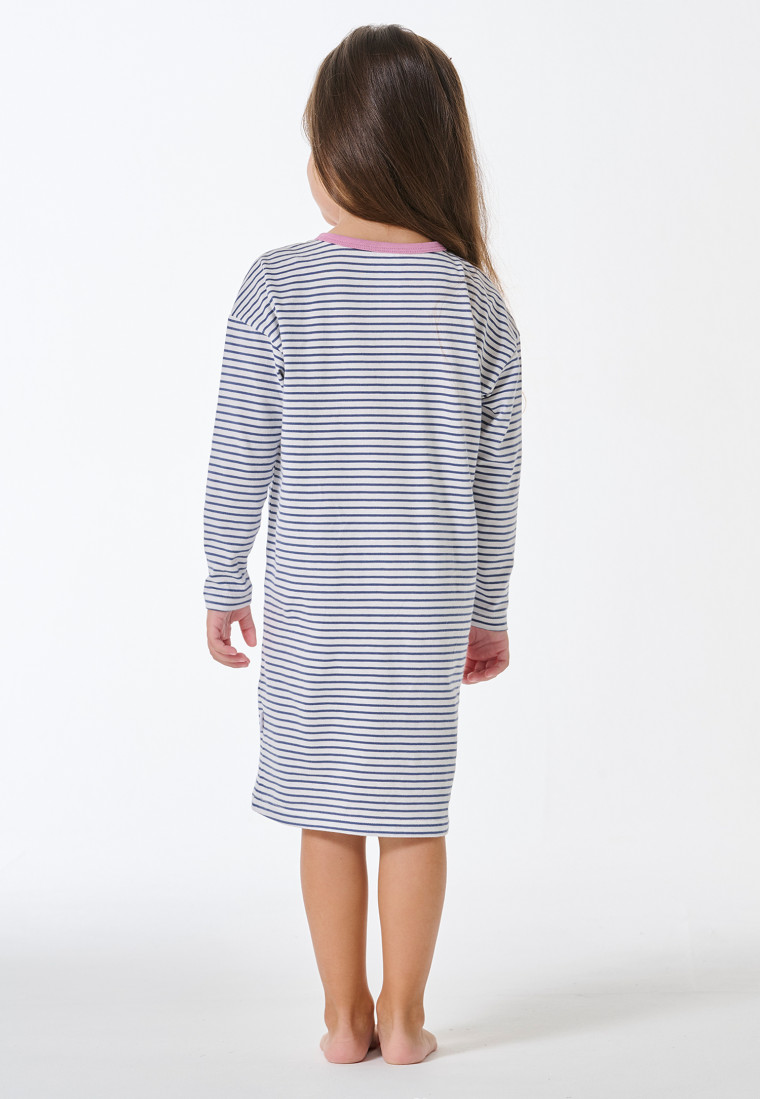 Camicia da notte a manica lunga con cuore a righe blu denim - Nightwear per bambini