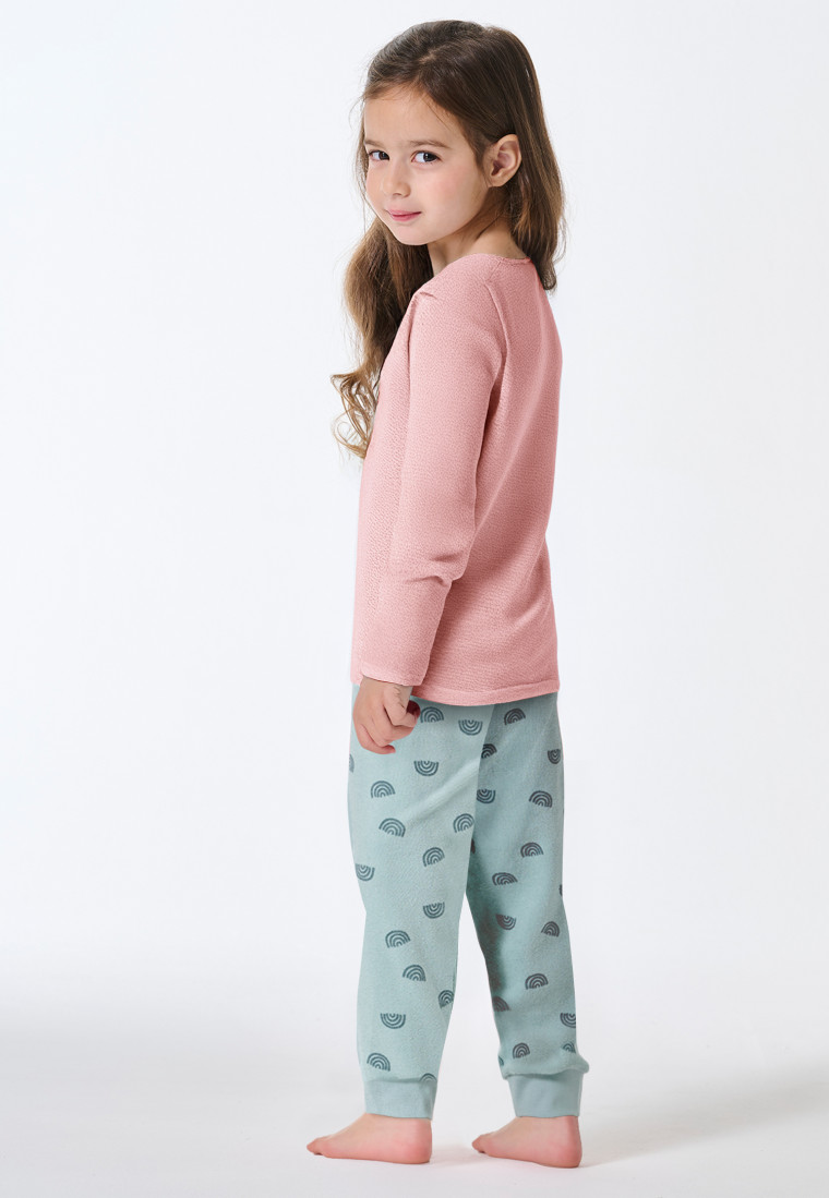 Pigiama lungo con polsini in spugna arcobaleno corallo - Nightwear