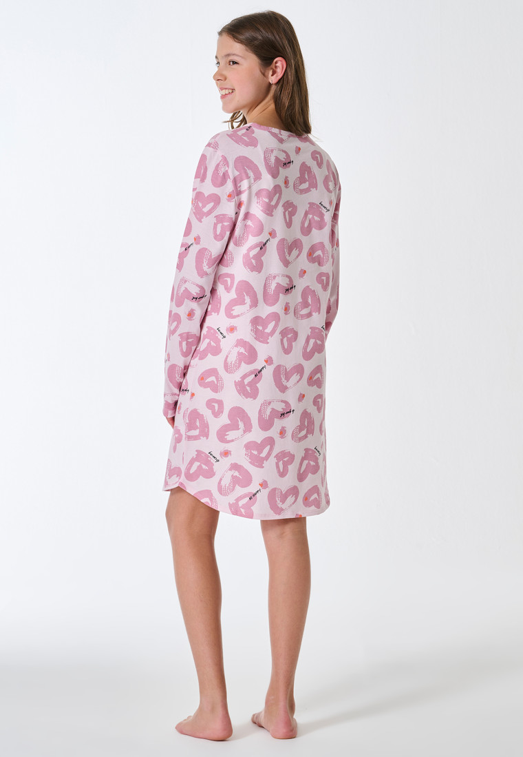 Sleep shirt long-sleeve hearts soft pink - Teens Nightwear