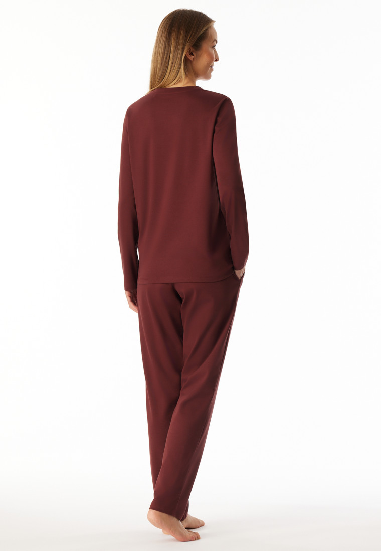 Schlafanzug lang Interlock Blumen burgund - Comfort Interlock