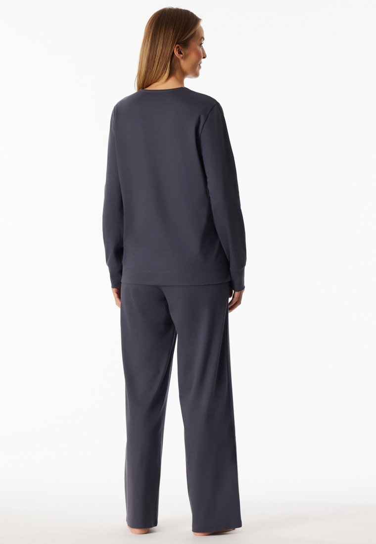 Lange pyjama v-hals bloemen grafiet - Comfort Interlock