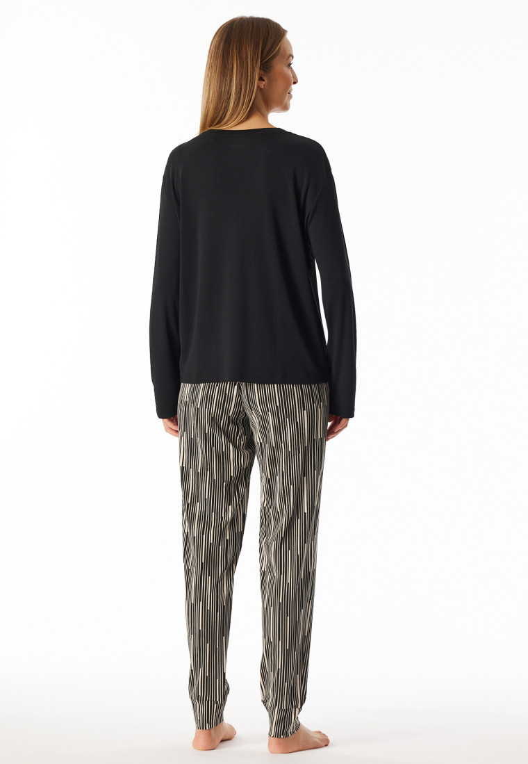 Lange pyjama manchetten Ginkgo zwart - Modern Nightwear