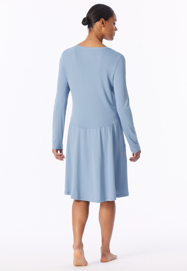 Camicia da notte a manica lunga in interlock grigio-blu - Modern Nightwear
