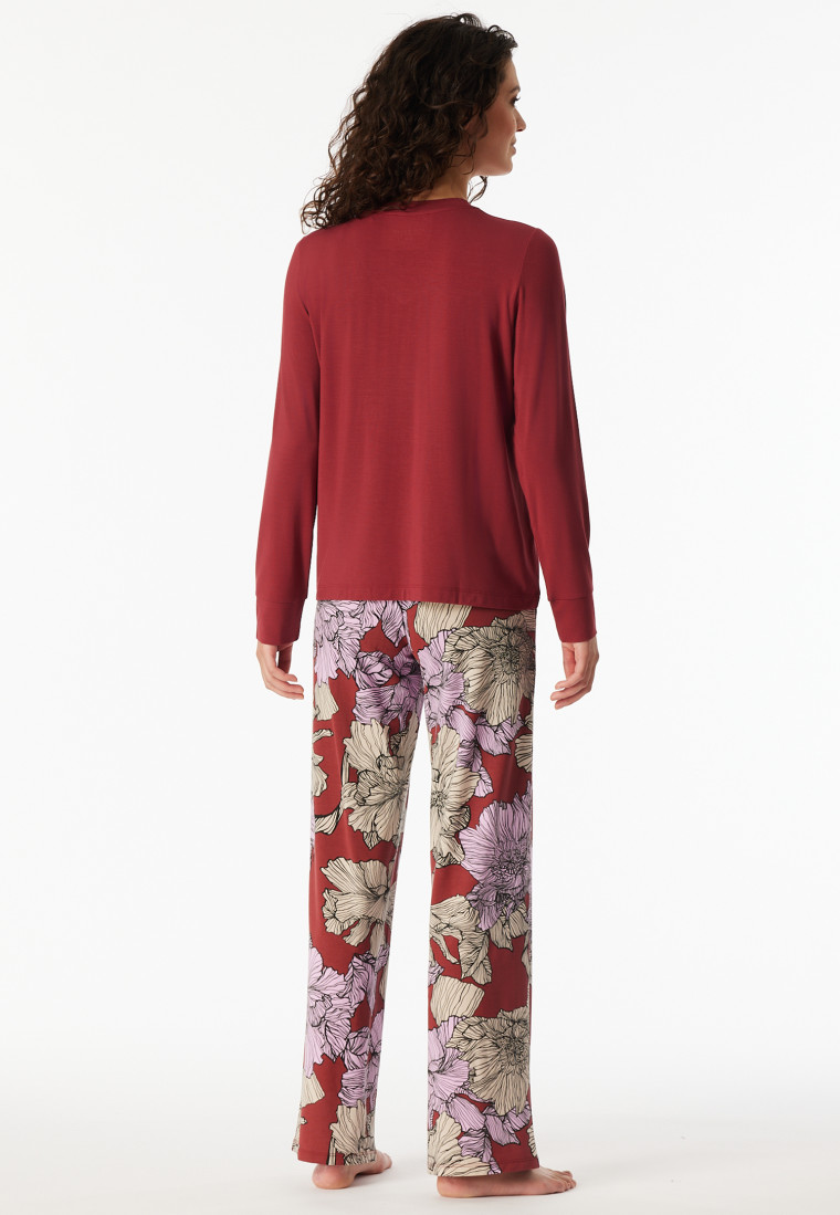 Lange pyjama aloë vera bloemen donkerrood - selected! premium