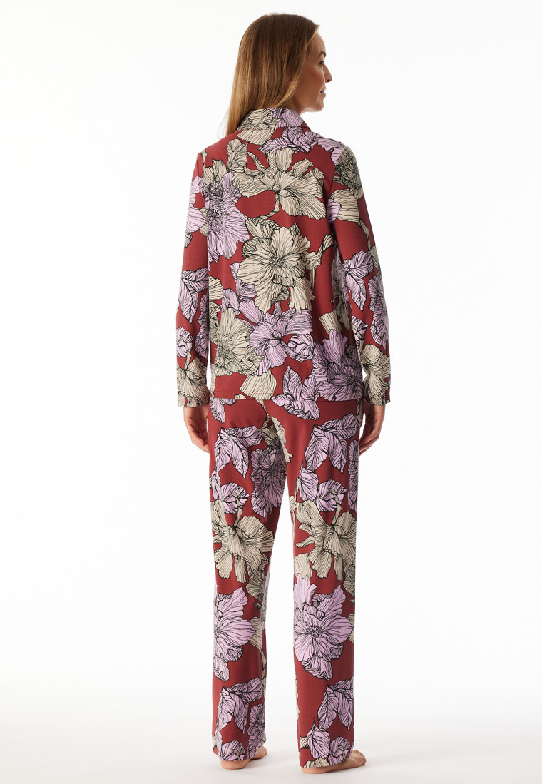 Pyjama lang jersey aloë vera bloemen donkerrood - selected! premium