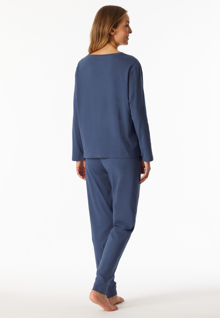 Schlafanzug lang Bündchen Stickerei jeansblau - Casual Nightwear