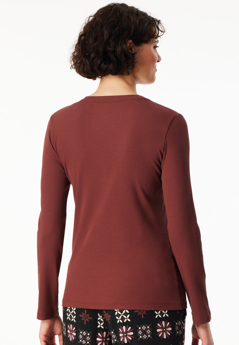 T-shirt manches longues côtelé brossé boutons-pression bordeaux - Mix+Relax