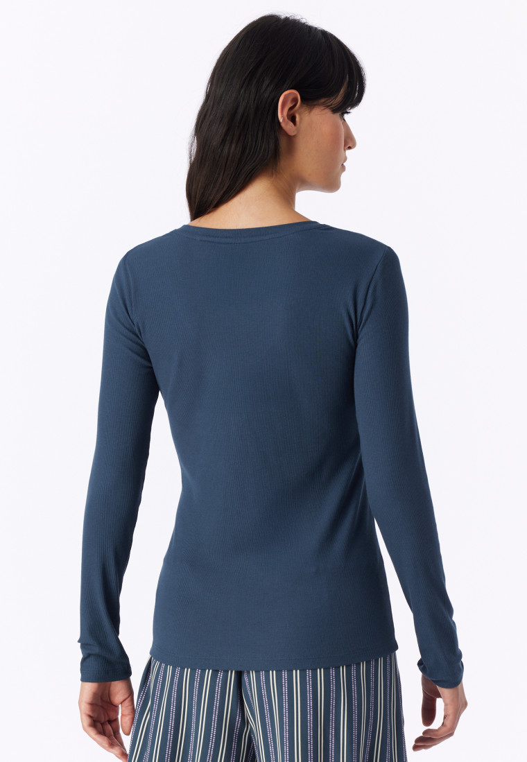 Shirt langarm Doppelripp Druckknöpfe deep blue - Mix+Relax