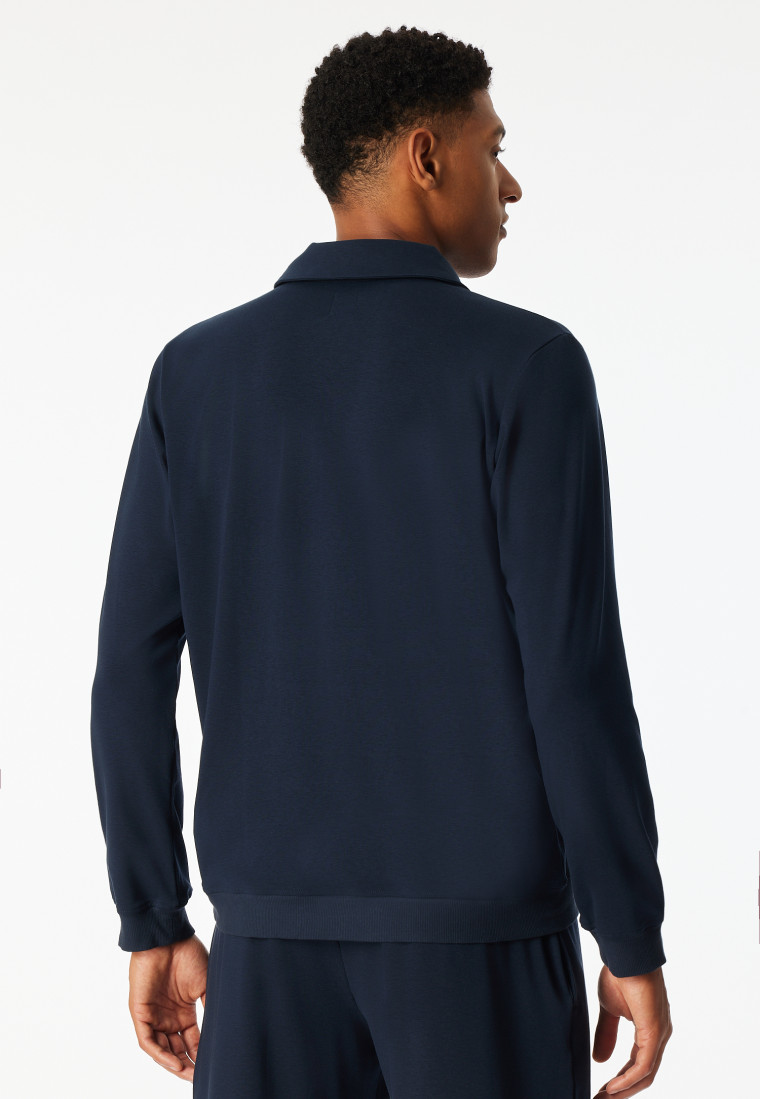 Sweatshirt lange mouwen polokraag ritssluiting nachtblauw - Mix+ Relax