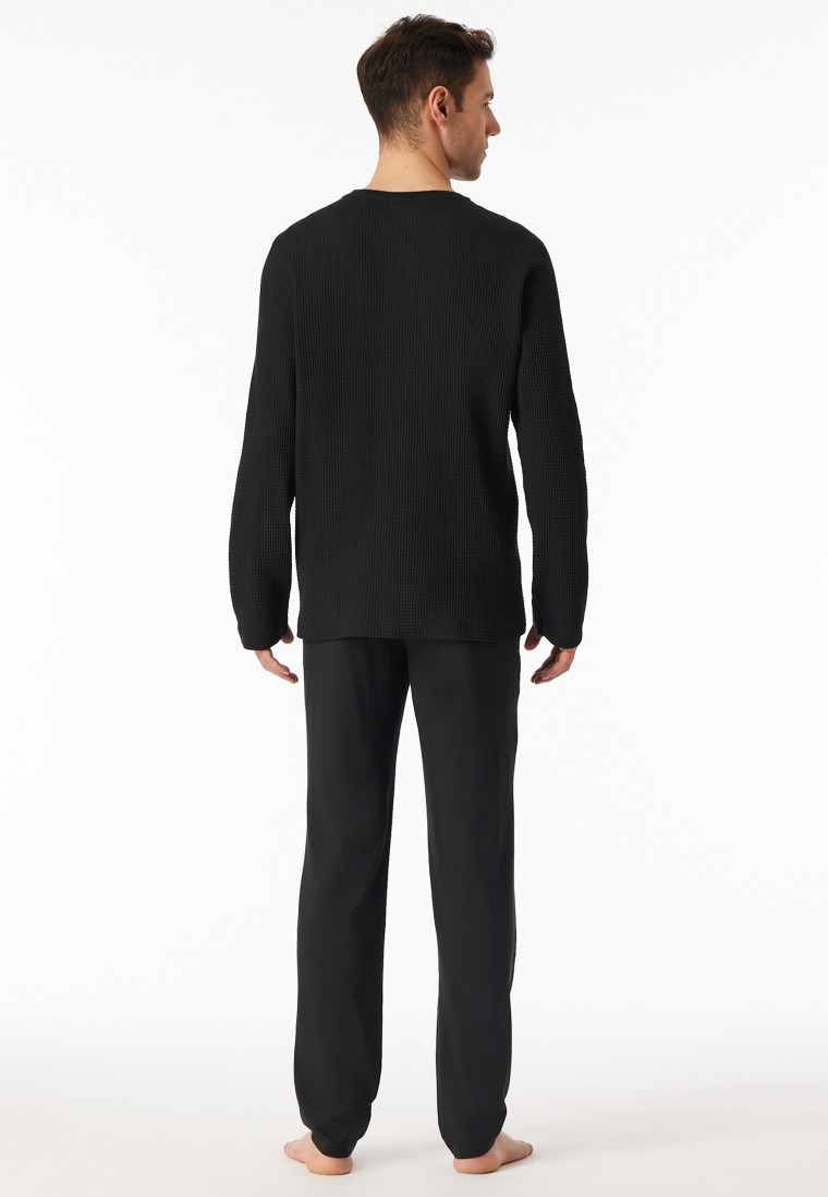 Pyjama lange jacquard knoopsluiting zwart - Modern Nightwear