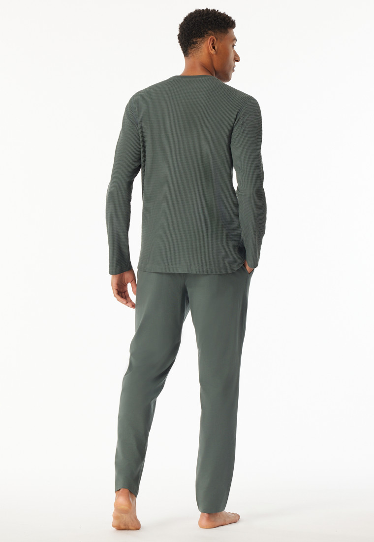 Pyjama long jacquard patte de boutonnage vert foncé - Modern Nightwear