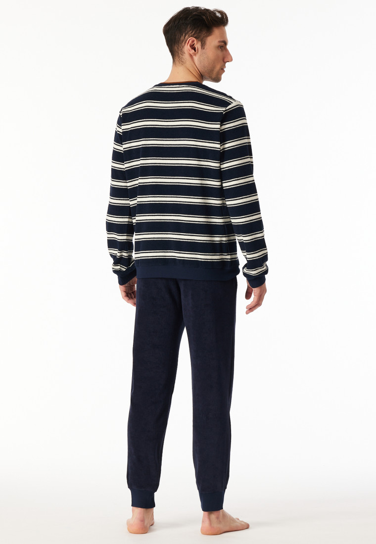 Pyjama lange frottee streepjes nachtblauw - Casual Nightwear