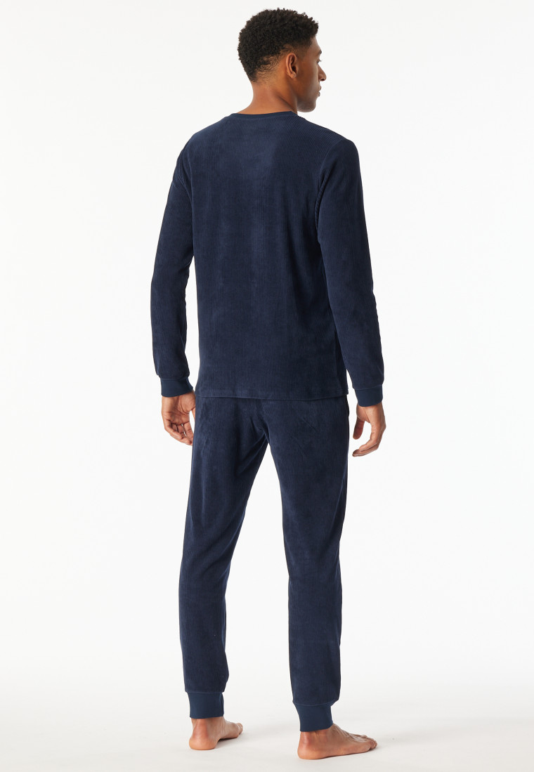 Pyjama lang velours manchetten in nachtblauw - selected! Premium Warming