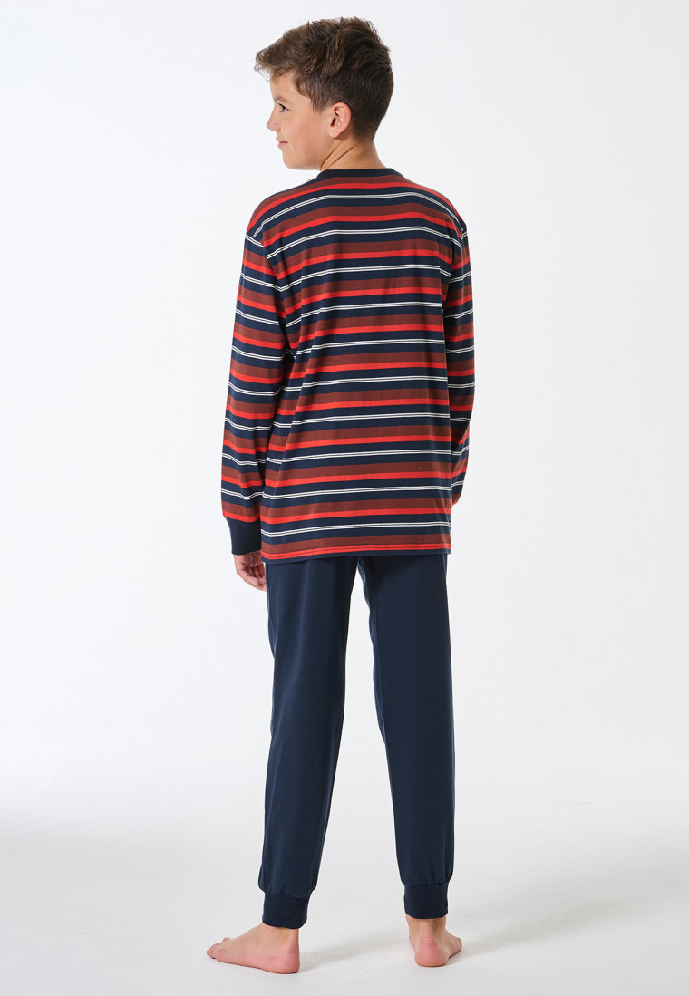 Schlafanzug lang Bündchen Ringel nachtblau - Teens Nightwear