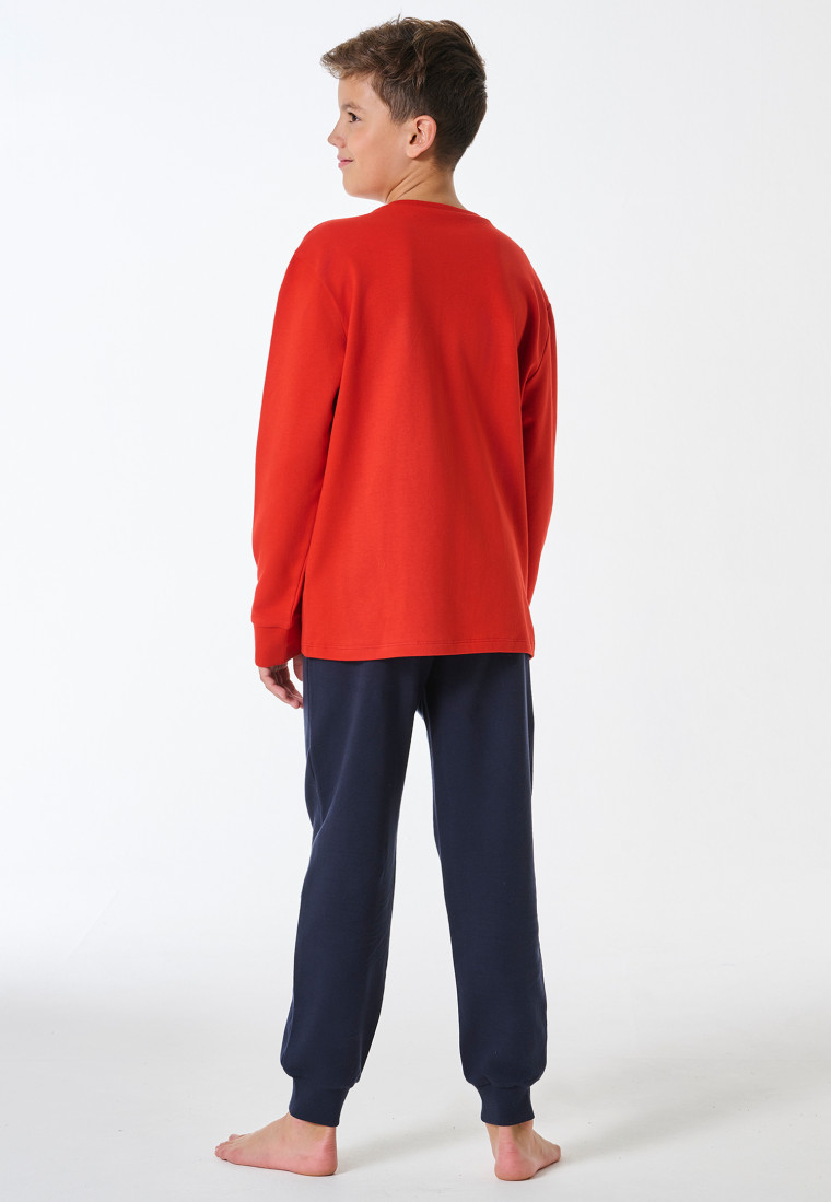 Schlafanzug lang Sweatware Bündchen rot - Teens Nightwear