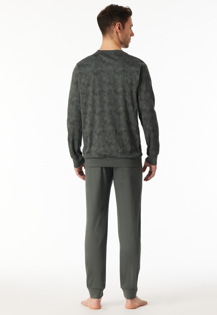 Pyjama lange interlock manchetten donkergroen patroon - Fine Interlock