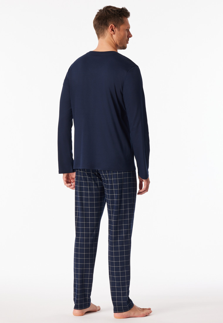 Lange pyjama nachtblauw geruit - Fine Interlock