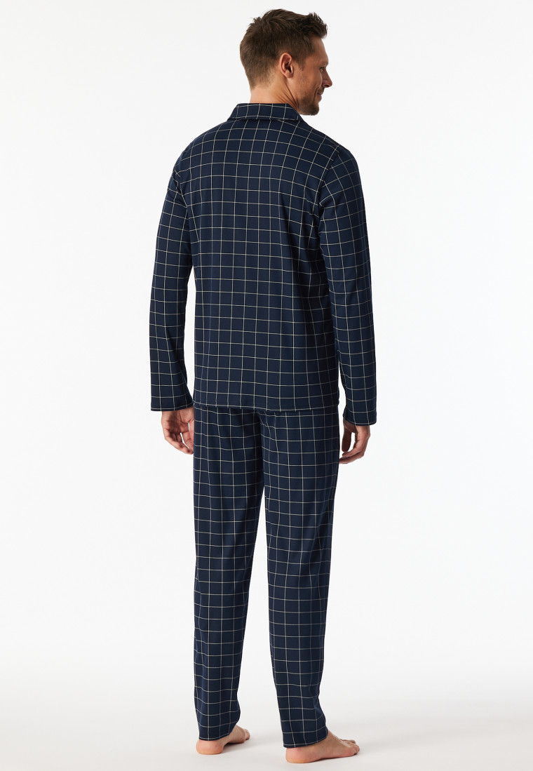 Pyjamas long Interlock midnight blue chequered - Fine Interlock