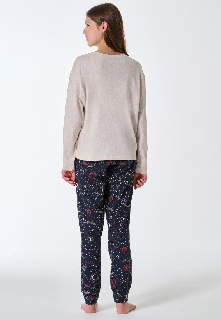 Long pyjamas with beige mottled cuffs - Family