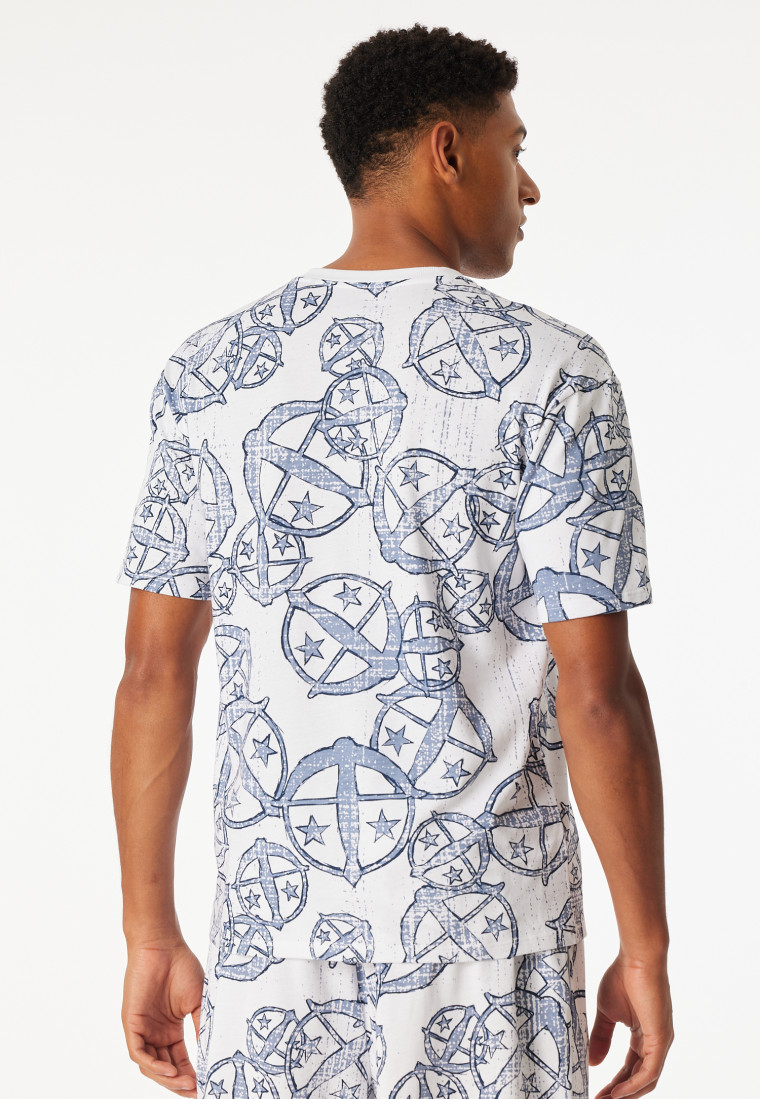 Shirt korte mouw statement print wit-blauw - SCHIESSER 150 Years