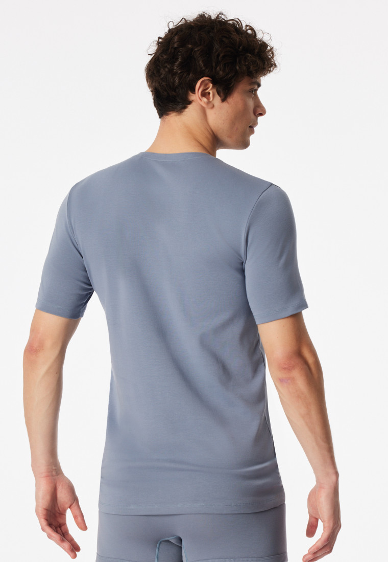 Henley shirt korte mouw knoopsluiting blauwgrijs - Rib Essentials