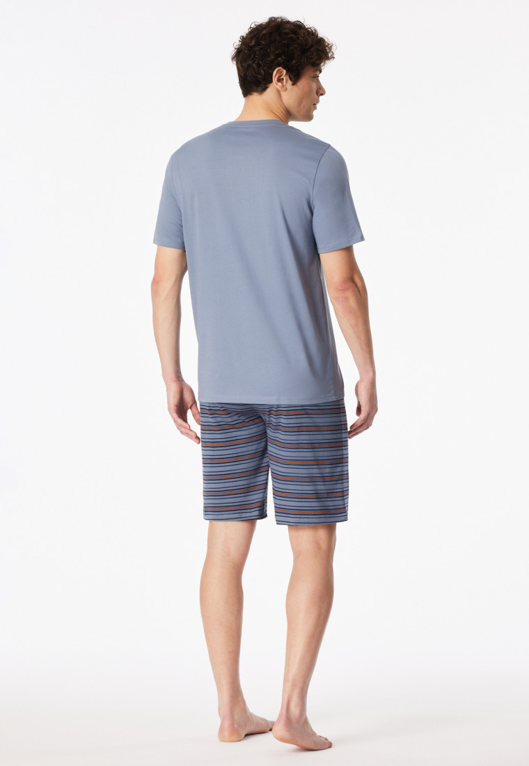 Pyjama court patte de boutonnage bleu-gris - Casual Nightwear