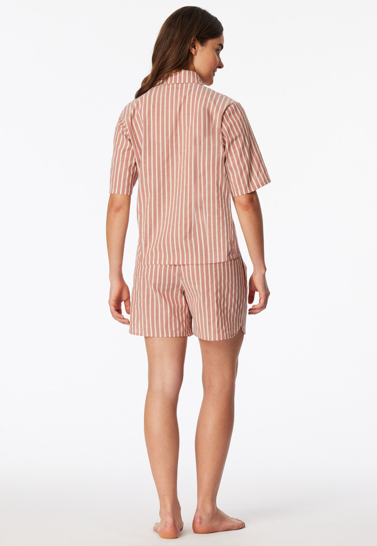 Pyjama korte geweven stof strepen terracotta - Selected Premium