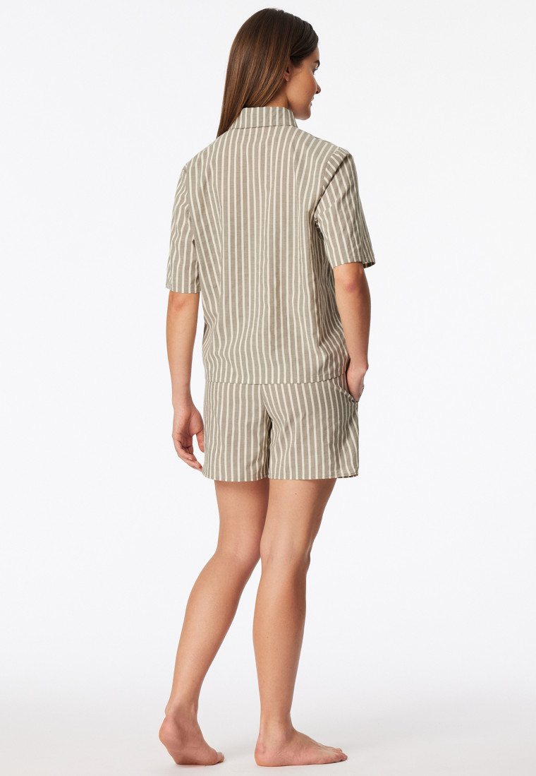 Pyjama korte geweven stof strepen olijf - selected! premium
