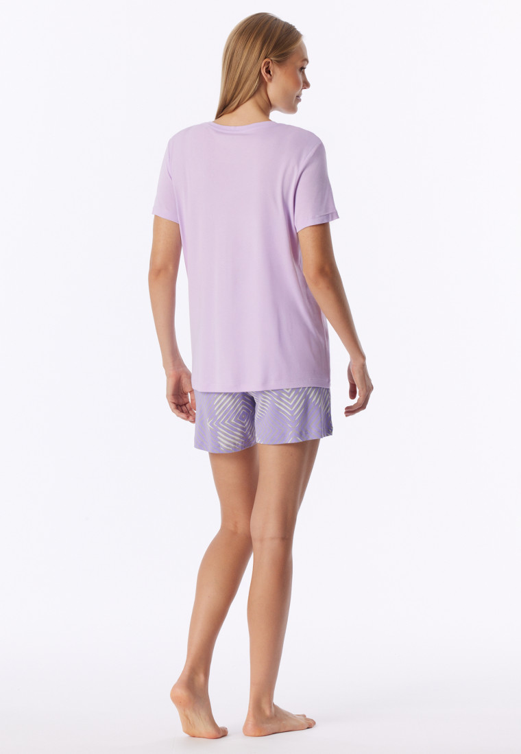 Schlafanzug kurz Interlock Blumen grün - Modern Nightwear