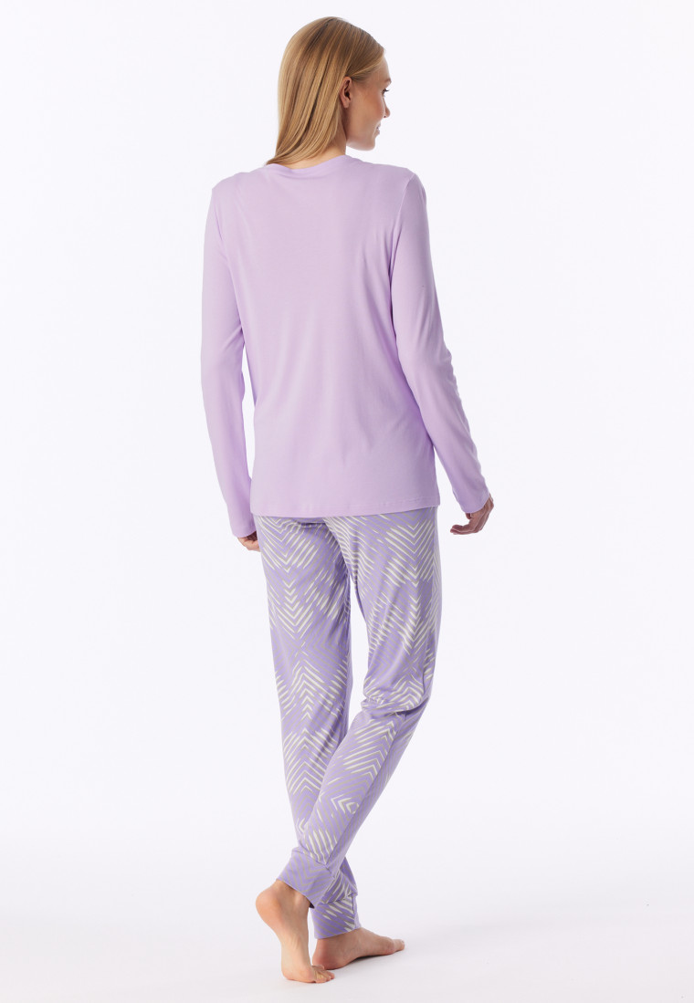 Schlafanzug lang Interlock Bündchen orchid - Modern Nightwear