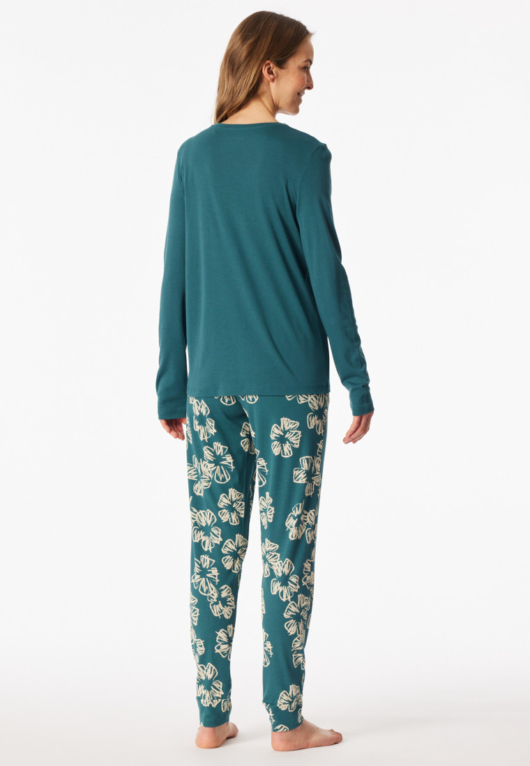Pyjama lange interlock manchetten bloemen groen - Modern Nightwear