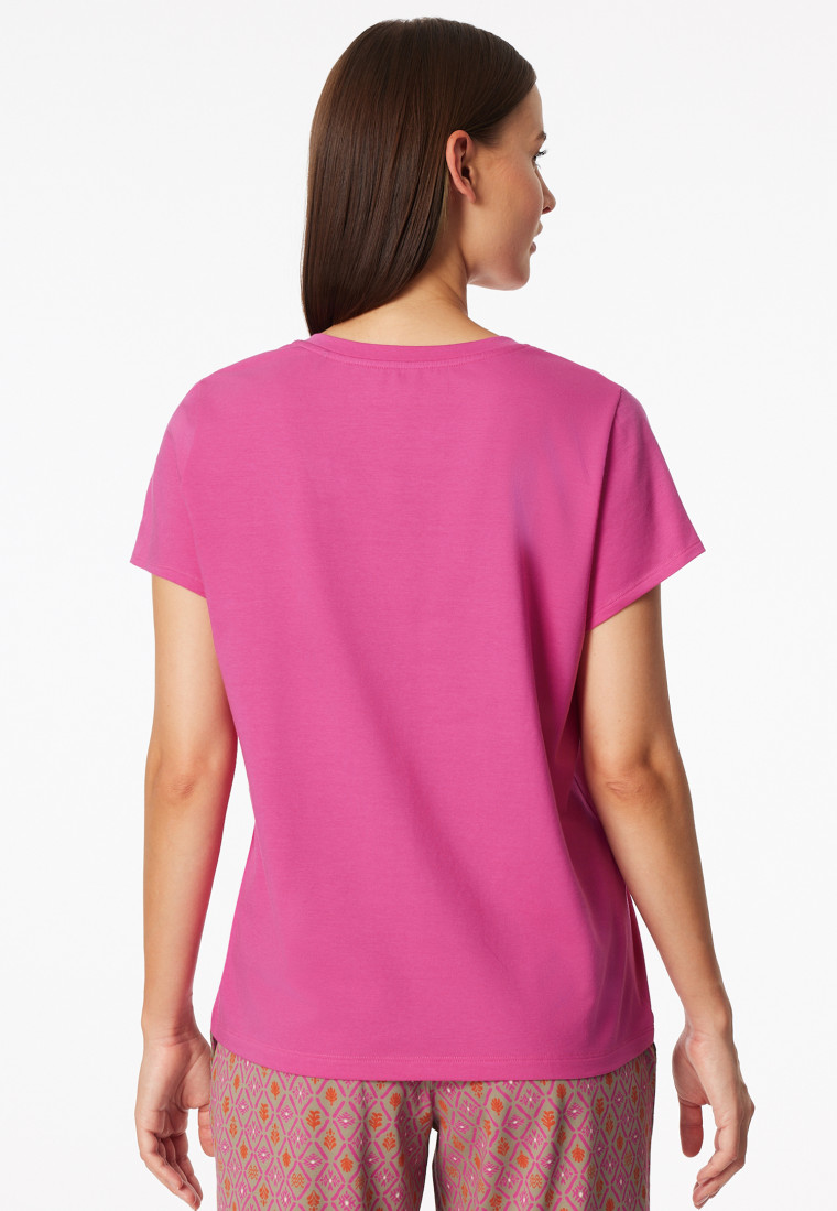 Shirt met korte mouw en v-hals fuchsia - Mix+ Relax