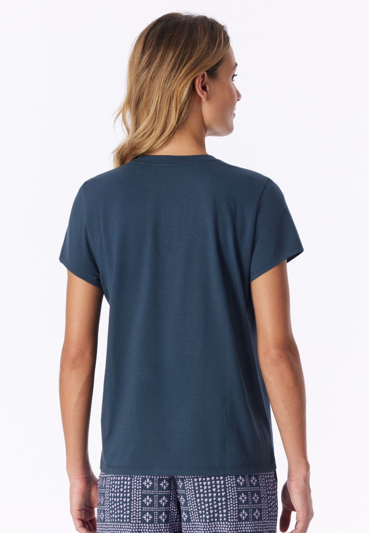 Short-Sleeve V-Neck Shirt, Deep Blue - Mix+ Relax