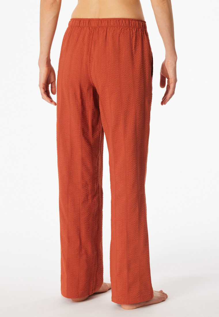 Lange geweven seersucker broek terracotta - Mix+ Relax