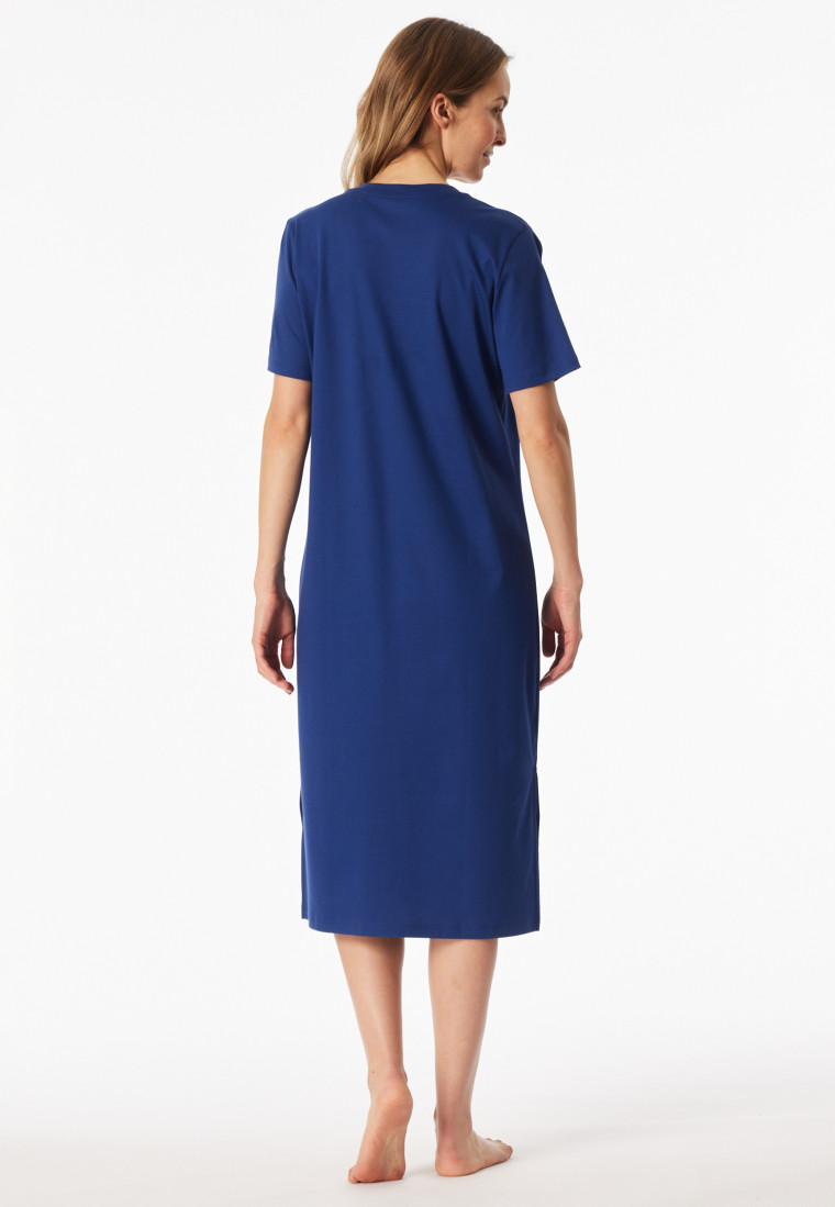 Nachthemd korte mouw interlock palmbomen blauw - Interlock