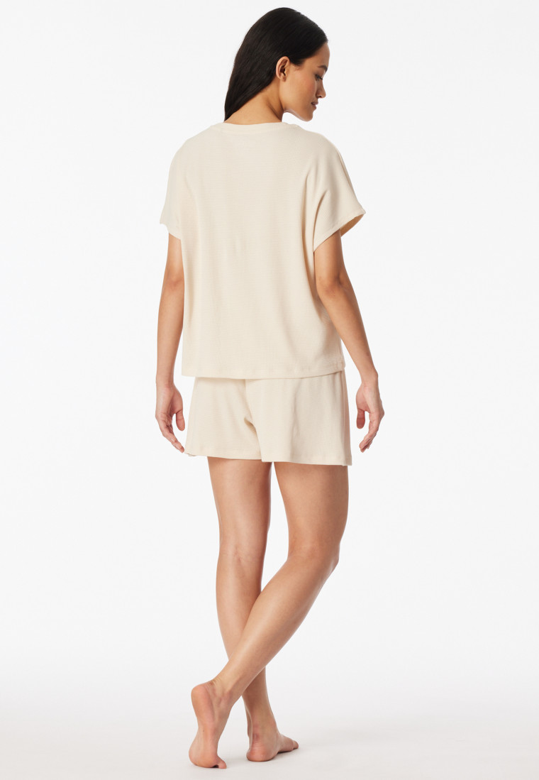 Korte fijnrib jacquard parelmoer pyjama - Casual Feel