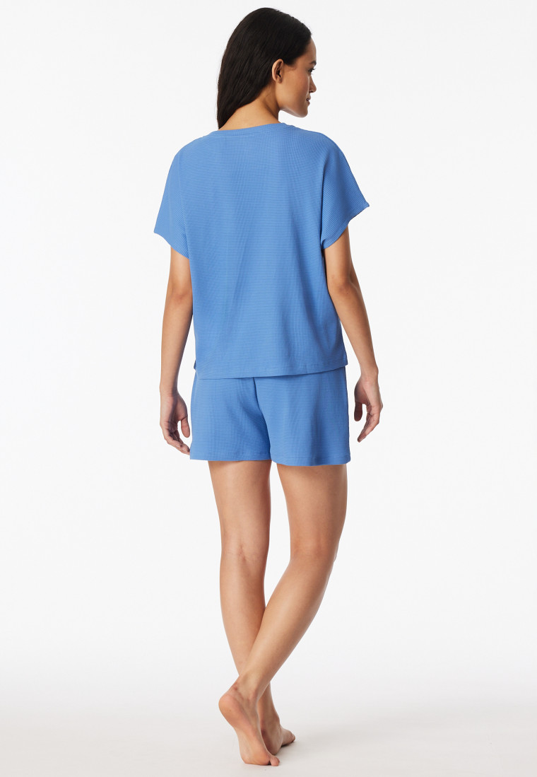 Pyjama korte fijnrib jacquard aqua - Casual Feel