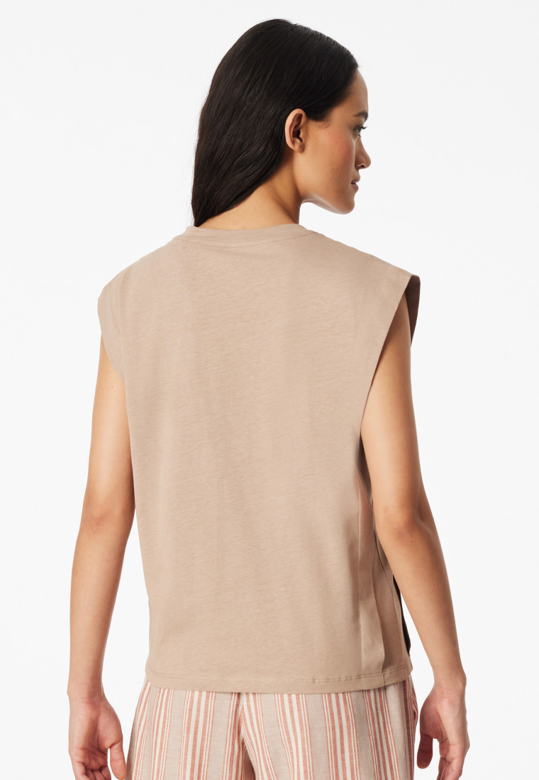 Korte mouw linnen shirt terracotta - Mix+ Relax