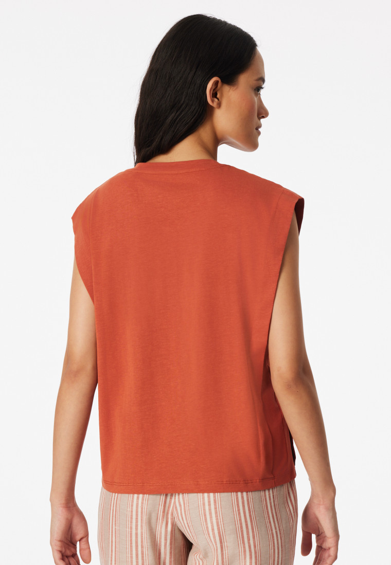 Shirt korte mouw linnen mokka - Mix+ Relax