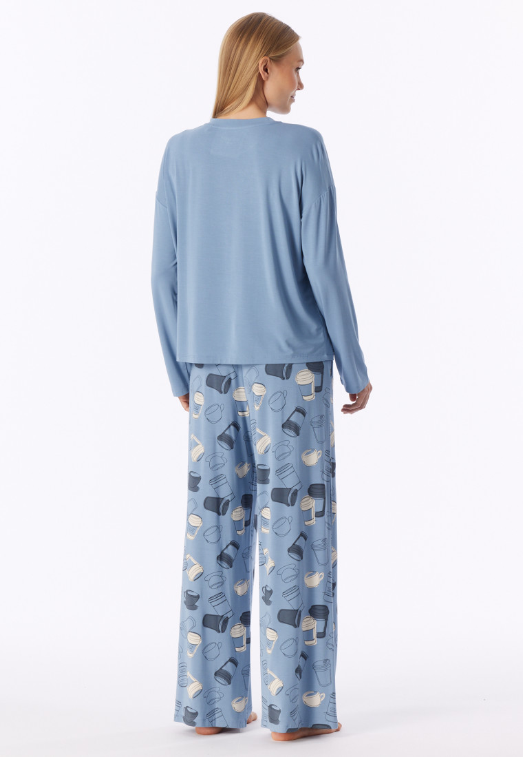 Long Pyjamas, Coffee, Grey-Blue - Casual Fashion