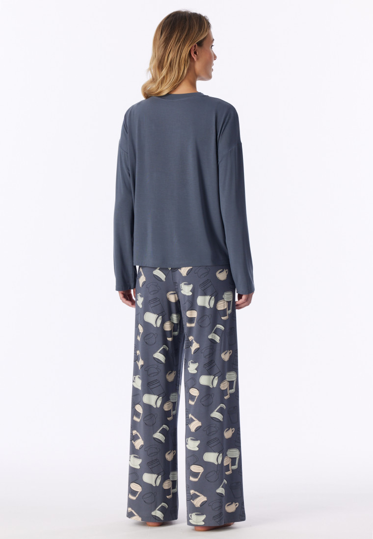 Long Pyjamas, Coffee, Blue-Grey - Casual Fashion