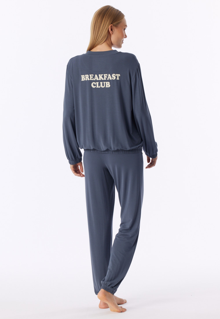 Long Pyjamas with Cuffs, Blue-Grey - Casual Fashion