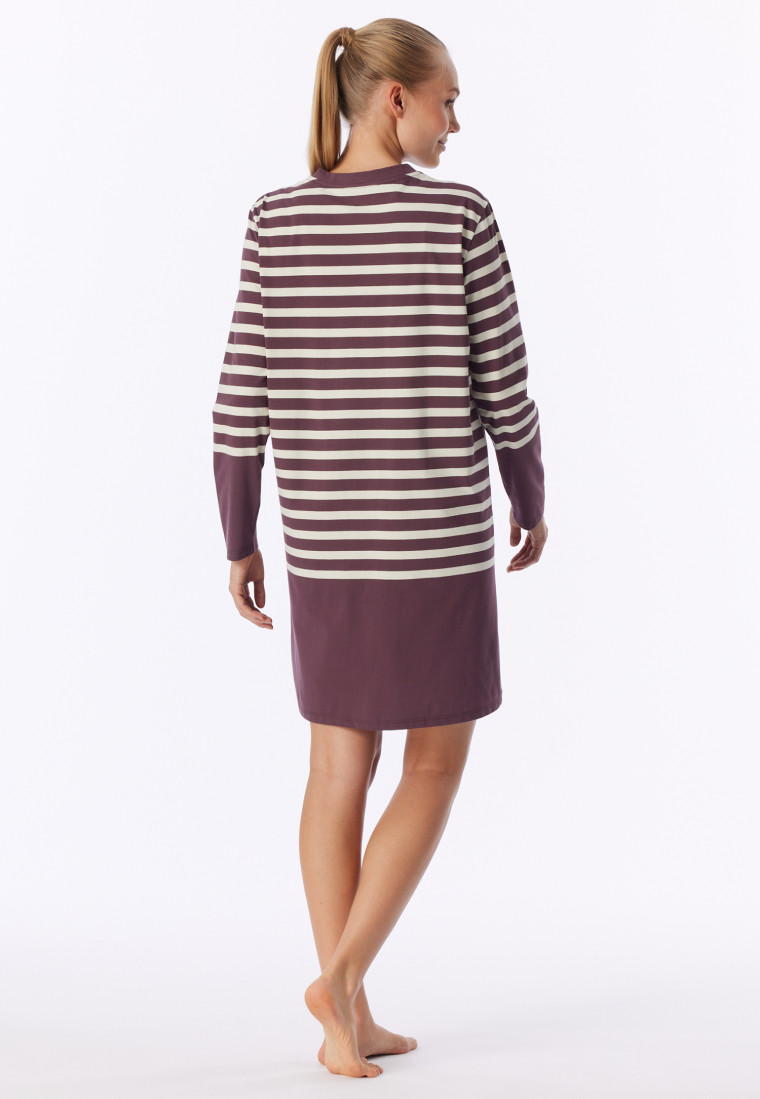 Camicia da notte a manica lunga a righe color cacao - Casual Nightwear