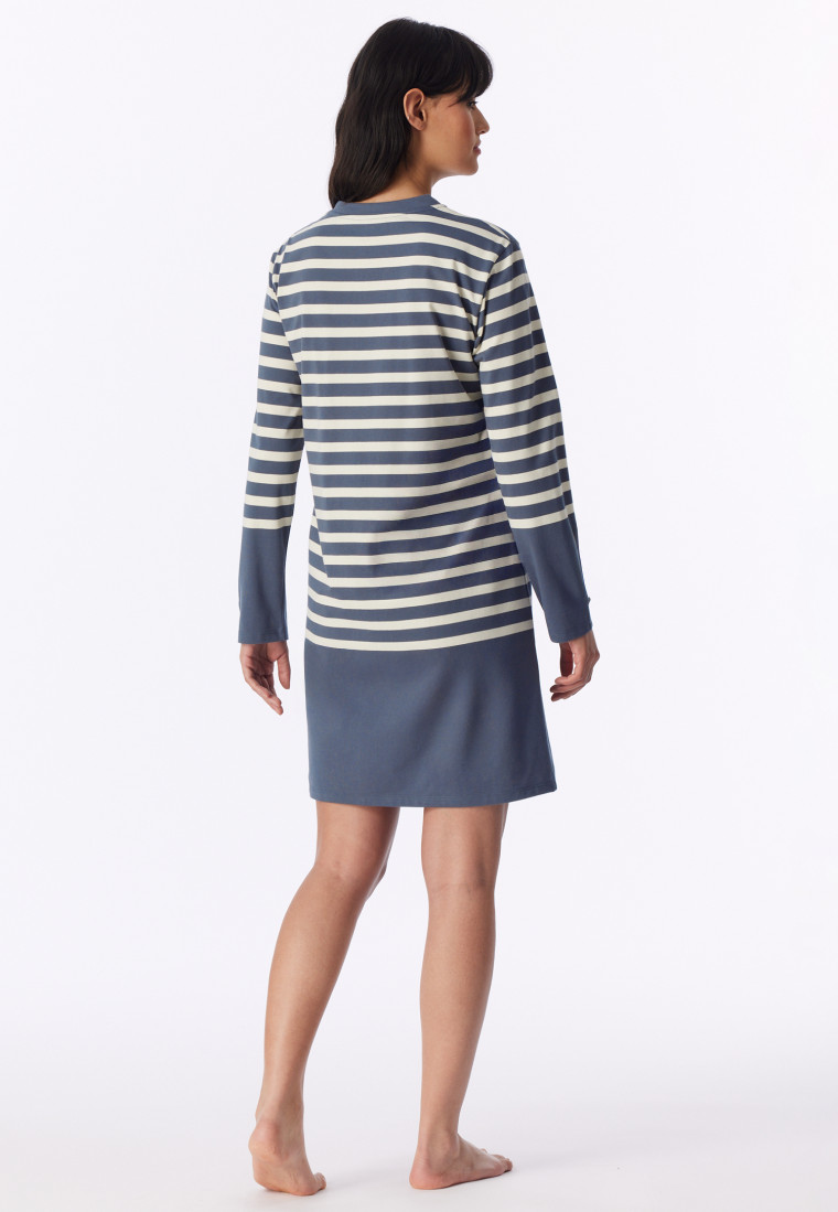 Camicia da notte a manica lunga a righe blu-grigio - Casual Nightwear