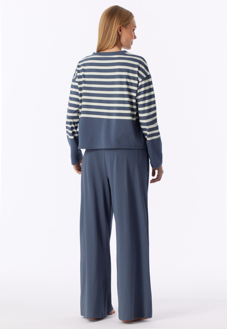 Long Pyjamas with Stripes in Blue-Grey - Casual Nightwear