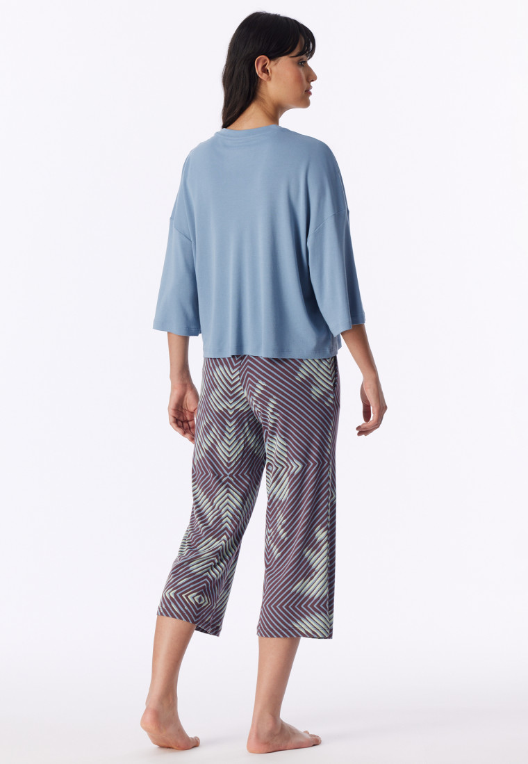 3/4-long Interlock Pyjamas, Grey-Blue - Modern Nightwear