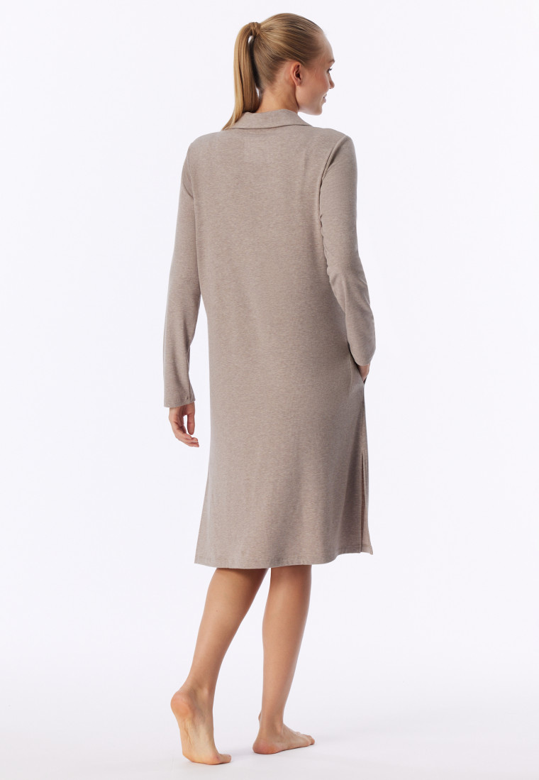 Nachthemd met lange mouwen, fijnrib, warm, bruin gemêleerd - selected! Premium Warming