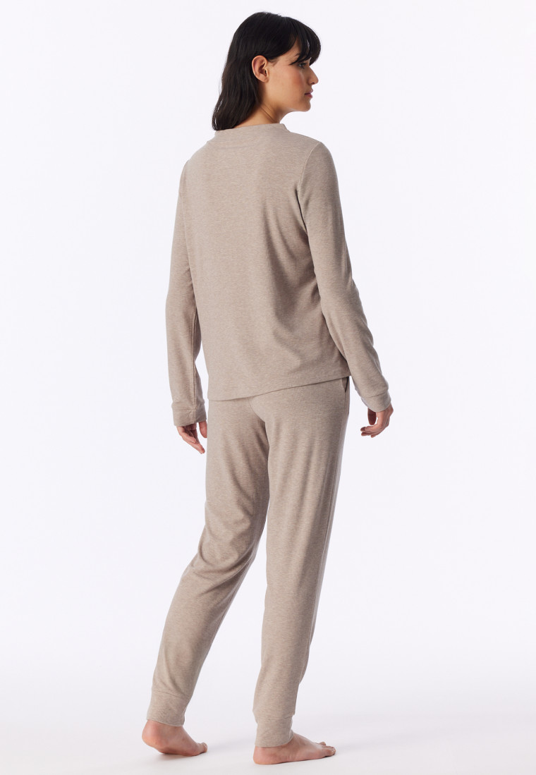 Long Pyjamas with Fine Ribs, Brown-Mottled - Selected! Premium Warming