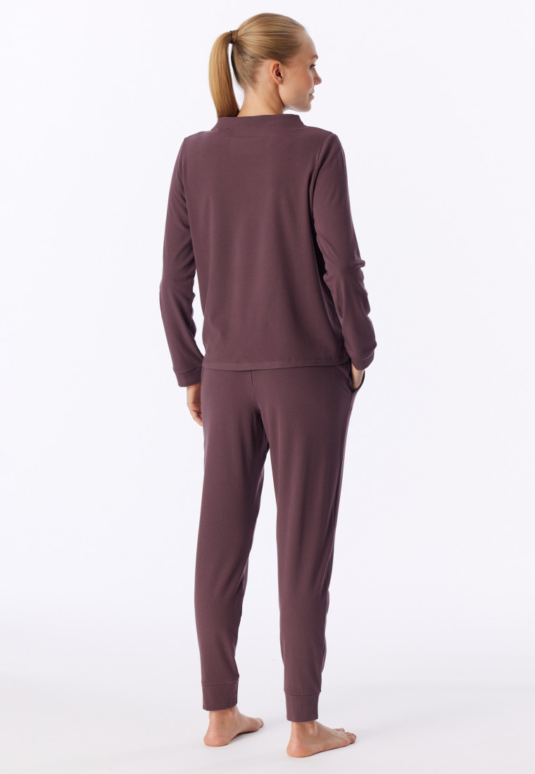 Long Pyjamas with Fine Ribbing in Cocoa Brown - Selected! Premium Warming