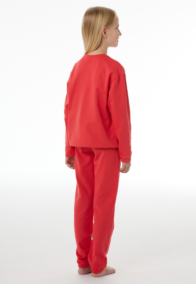 Lange pyjama van sweatshirtstof met manchetten, levendig rood - Nightwear